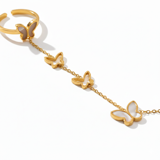 Golden Butterfly Link Hand Chain with Adjustable Open Ring