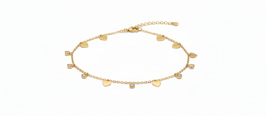 Heart & Stone Dangle Charm Anklet