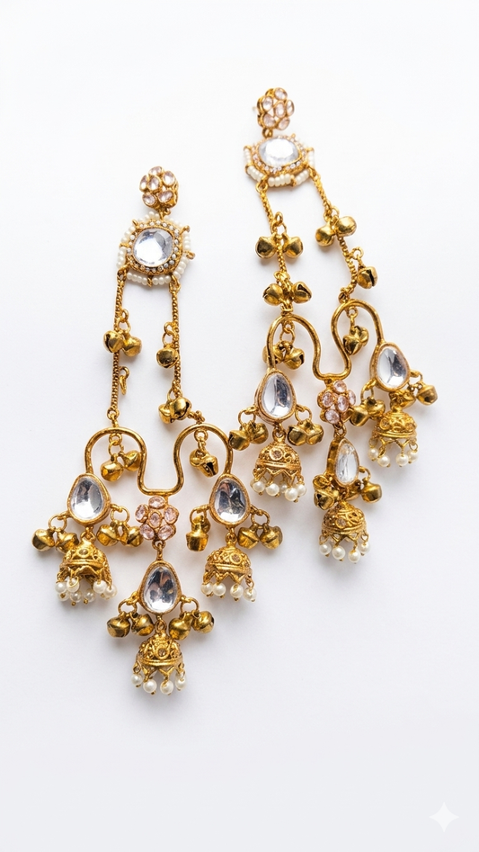 Navratna-Inspired Kundan Jhumka Chandbalis