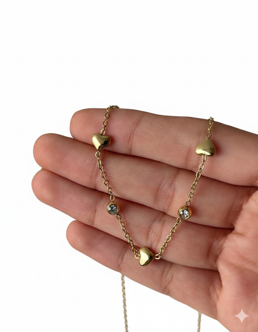 Heart & Crystal Station Necklace