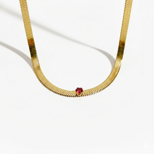 Gemstone Herringbone Snake Chain Necklace