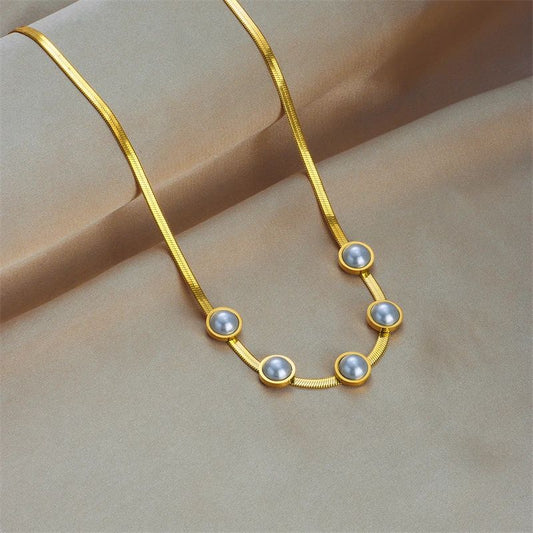 Elegant Pearl Herringbone Necklace