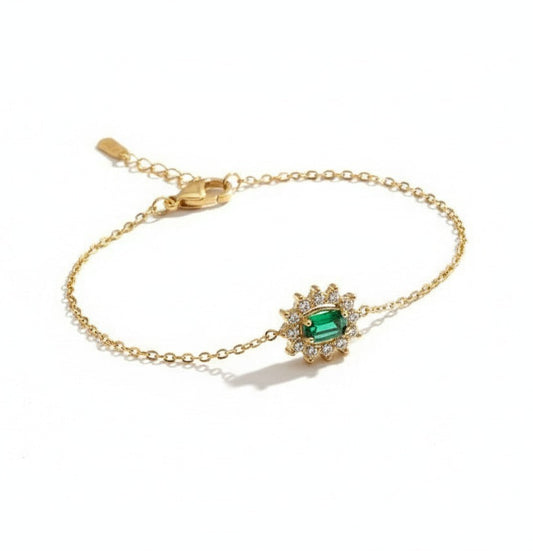 Emerald Halo Dainty Bracelet