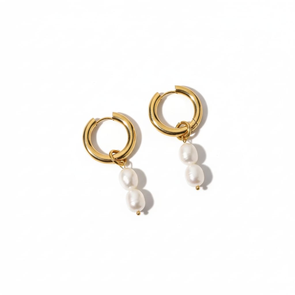 Gold-Plated Pearl Drop Hoop Earrings