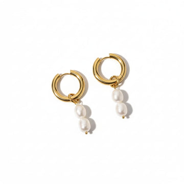 Gold-Plated Pearl Drop Hoop Earrings