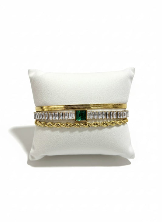 Emerald Royale Triple-Layer Bracelet