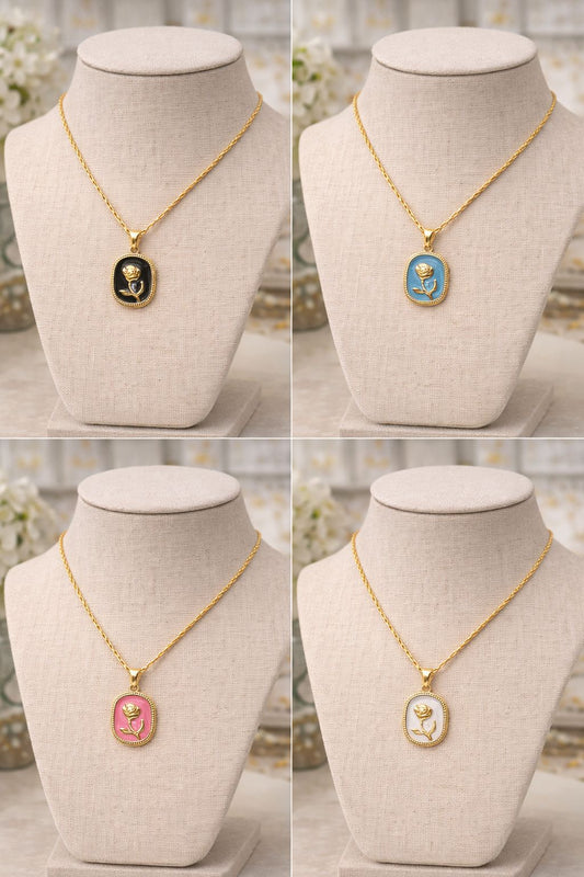 Vintage-Inspired Enamel Rose Pendant Necklace