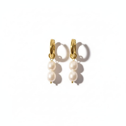 Gold-Plated Pearl Drop Hoop Earrings
