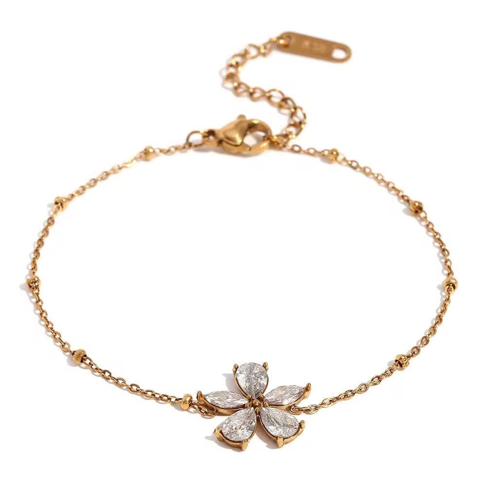 Gold-Plated Floral Crystal Bracelet