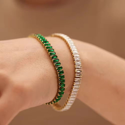 Emerald Green Baguette Tennis Bracelet