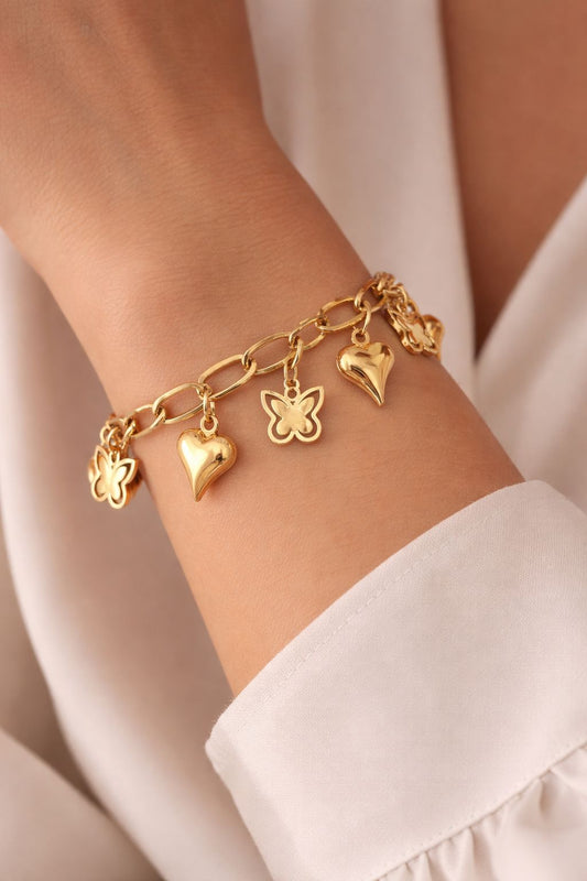 Butterfly & Puffy Heart Charm Bracelet