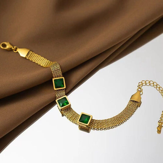 Emerald Mesh Statement Bracelet