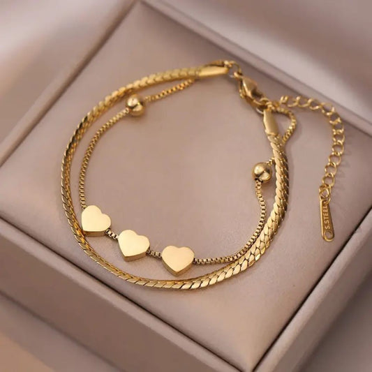 Double-Layer Heart & Herringbone Bracelet