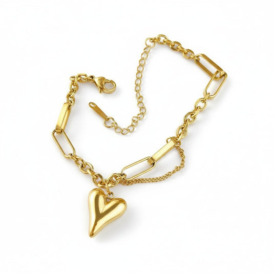 Golden Heart Link Bracelet