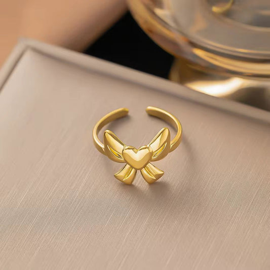 Dainty Heart-Bow Adjustable Ring
