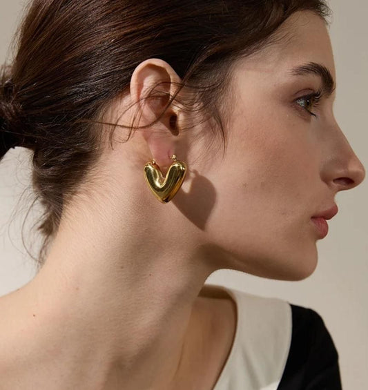 Chunky Polished Gold Heart Hoops