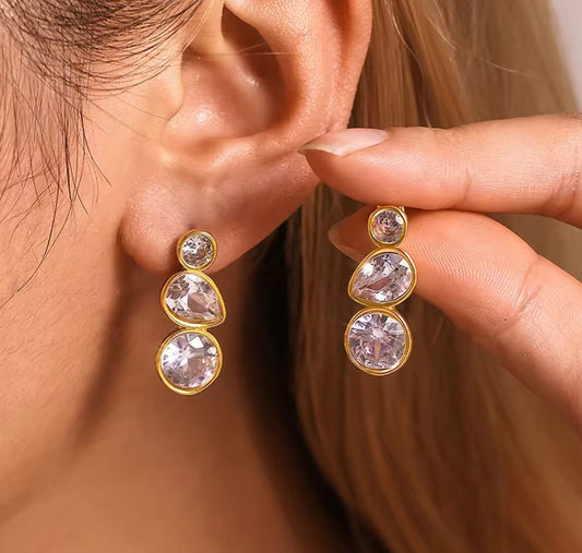 Triple Stone Luxury Stud Earrings