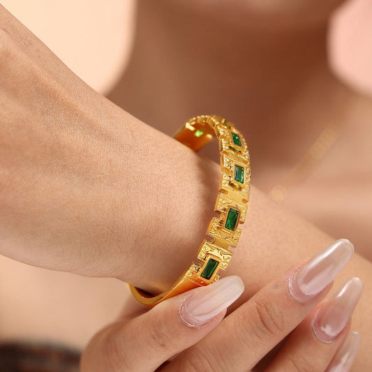 Emerald Baguette & Greek Key Bangle