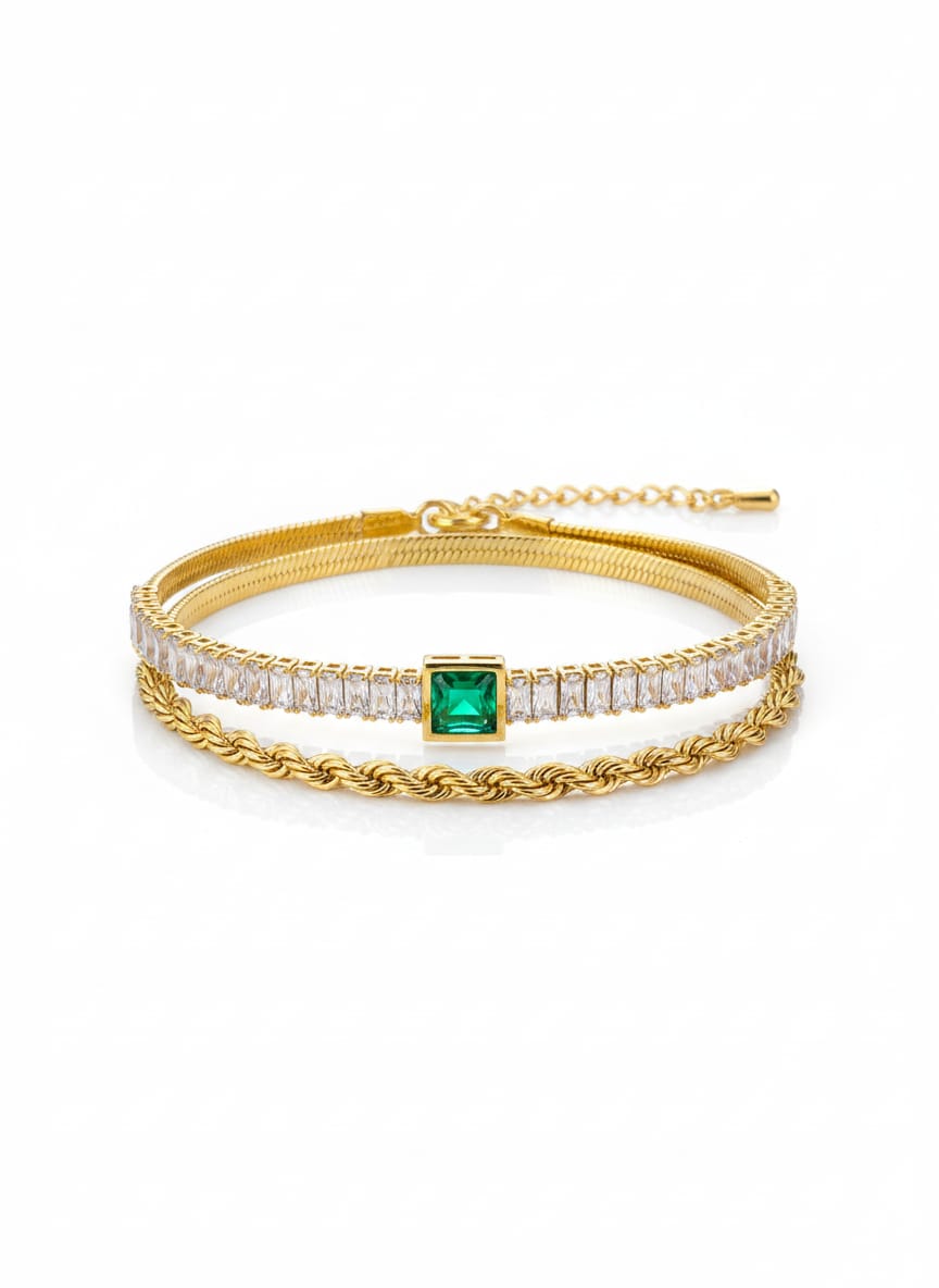 Emerald Royale Triple-Layer Bracelet