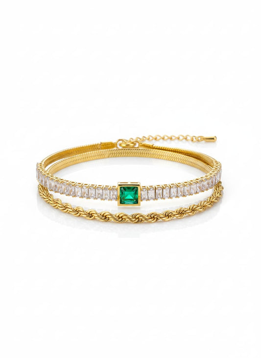 Emerald Royale Triple-Layer Bracelet