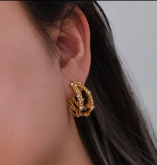 Twisted Rope Crystal Triple-Hoop Earrings