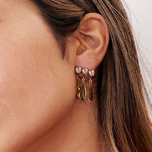 Triple Zircon Dangle Leaf Earrings