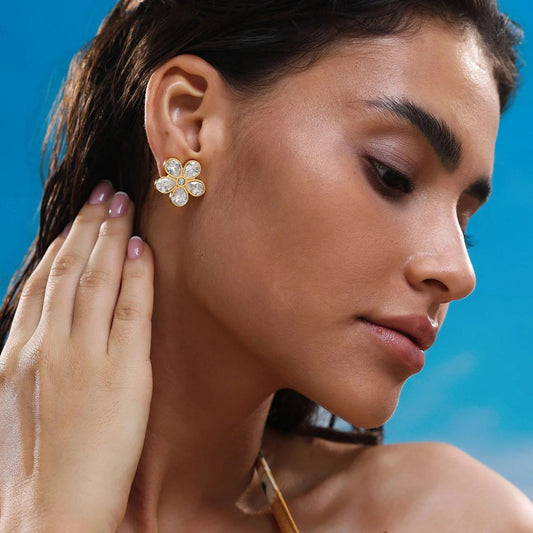 Sparkling Crystal Flower Stud Earrings