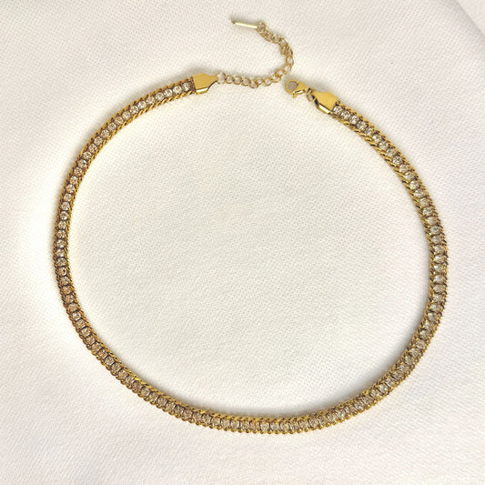 Twisted Gold & Crystal Tennis Necklace