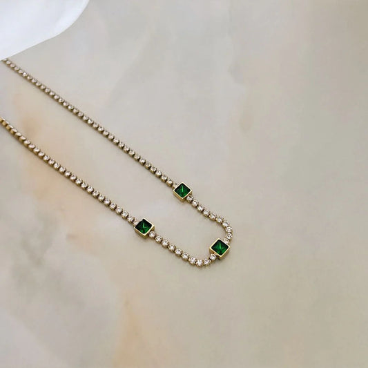 Emerald Accent Tennis Necklace