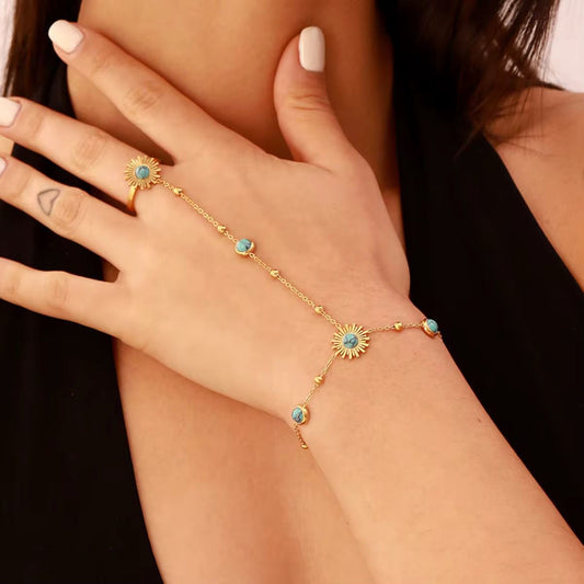 Anja Luxury Sun & Turquoise Hand Chain