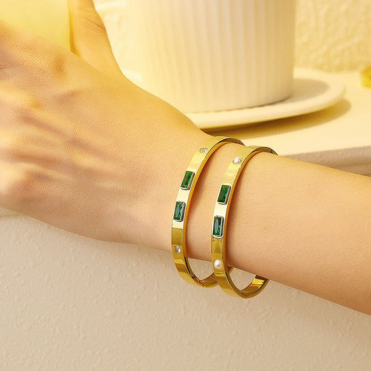 Emerald Baguette & Crystal Bangle