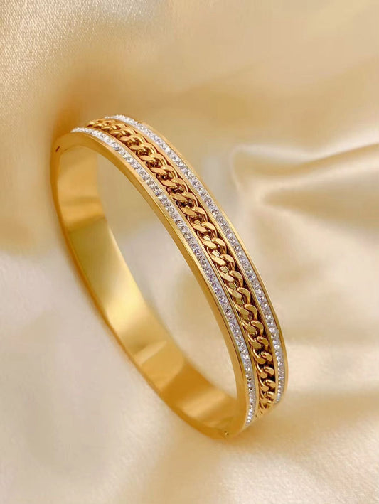 Crystal-Inlay Curb Chain Bangle
