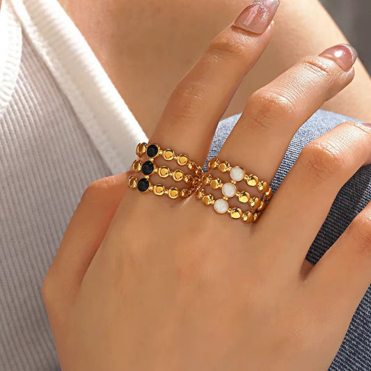 Triple-Layer Inlay Statement Rings
