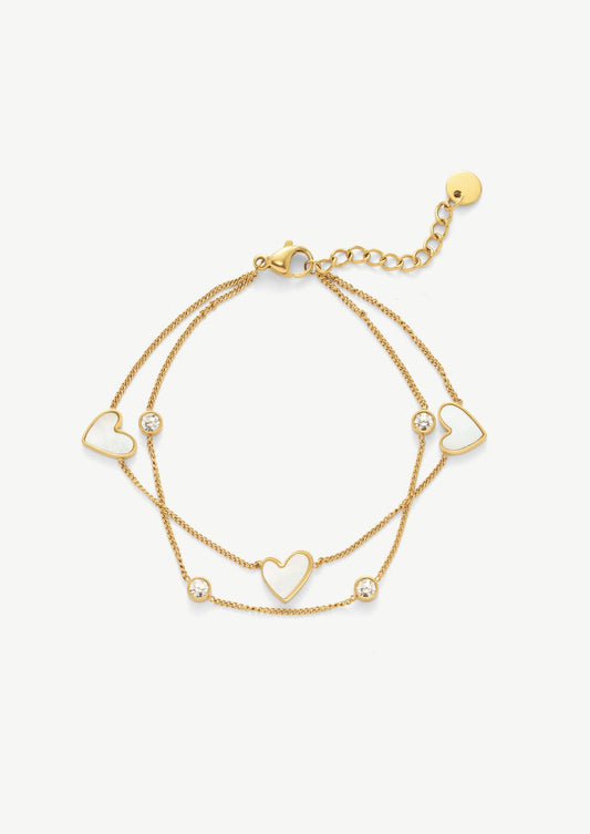 Dainty Heart & Crystal Double-Layer Bracelet
