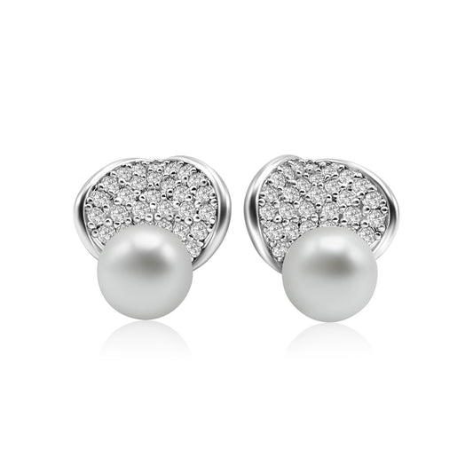 Pave Pearl Stud Earrings