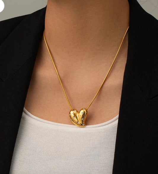 Crystal Star-Dust Heart Snake Chain Necklace