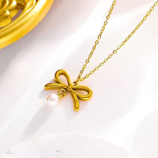 Bow & Pearl Drop Necklace
