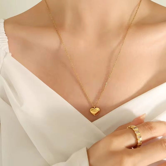Luxe Puffy Heart Solitaire Necklace