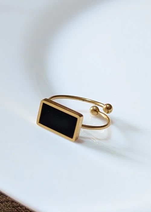 Modern Onyx Geometric Ring