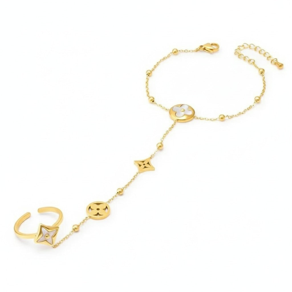 Golden Clover Hand Chain with Ring