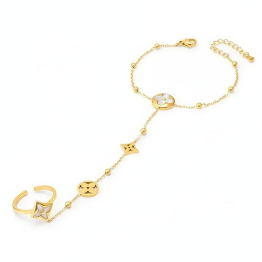 Golden Clover Hand Chain with Ring