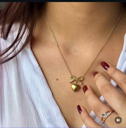 Heart Bow Pendant Necklace