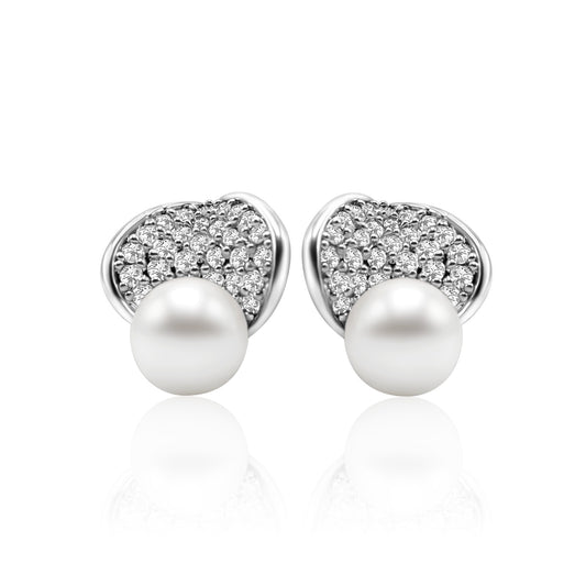 Pave Pearl Stud Earrings
